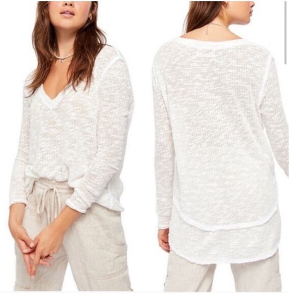 Free People Tops - Free people xs Ocean Air Hacci ivory long sleeve gauzy beachy coastal blouse